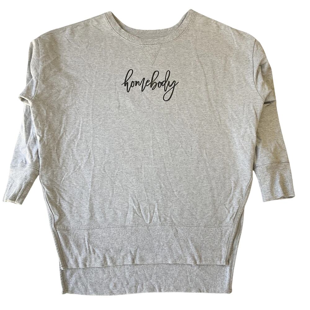 Terra & Sky Women T-shirt Size 0X (14W) Gray Homebody Normcore Logo Long Sleeve